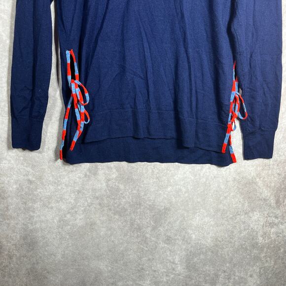 J Crew Merino Wool Sweater Womens Large Blue Knit Tie Side Casual Preppy Classic - Picture 4 of 11